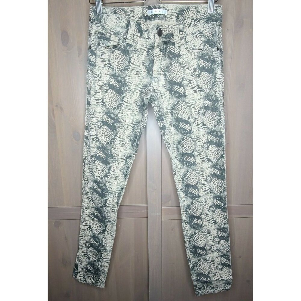 CAbi Jeans Women Size 2 Beige Black Diamondback Snakeskin Print Skinny Stretch